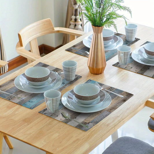 [4-Pack Heat Resistant Placemats] 4-Pack Rustic Farmhouse Placemats, Vintage Wood Plank Design, Non-Slip Heat Resistant Linen Ta