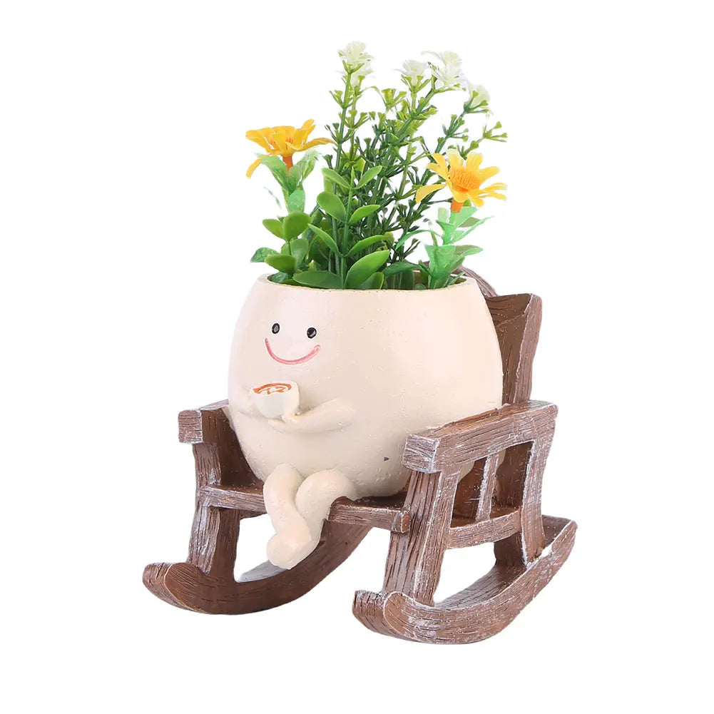 Creative Rocking Chair/Swing Face Flower Pot Garden Pots Cute Resin Head Planters Home Garden Supplies for Indoor Outdoor Plants