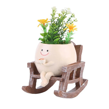 Creative Rocking Chair/Swing Face Flower Pot Garden Pots Cute Resin Head Planters Home Garden Supplies for Indoor Outdoor Plants