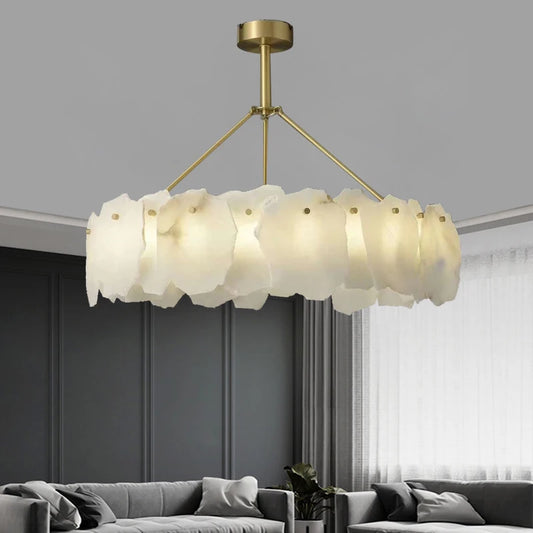 Nordic Chandelier Living Room Pendant Light Minimalist Villa Hall Chandelier All Copper Cloud Stone Dining Room Hanging Lamp