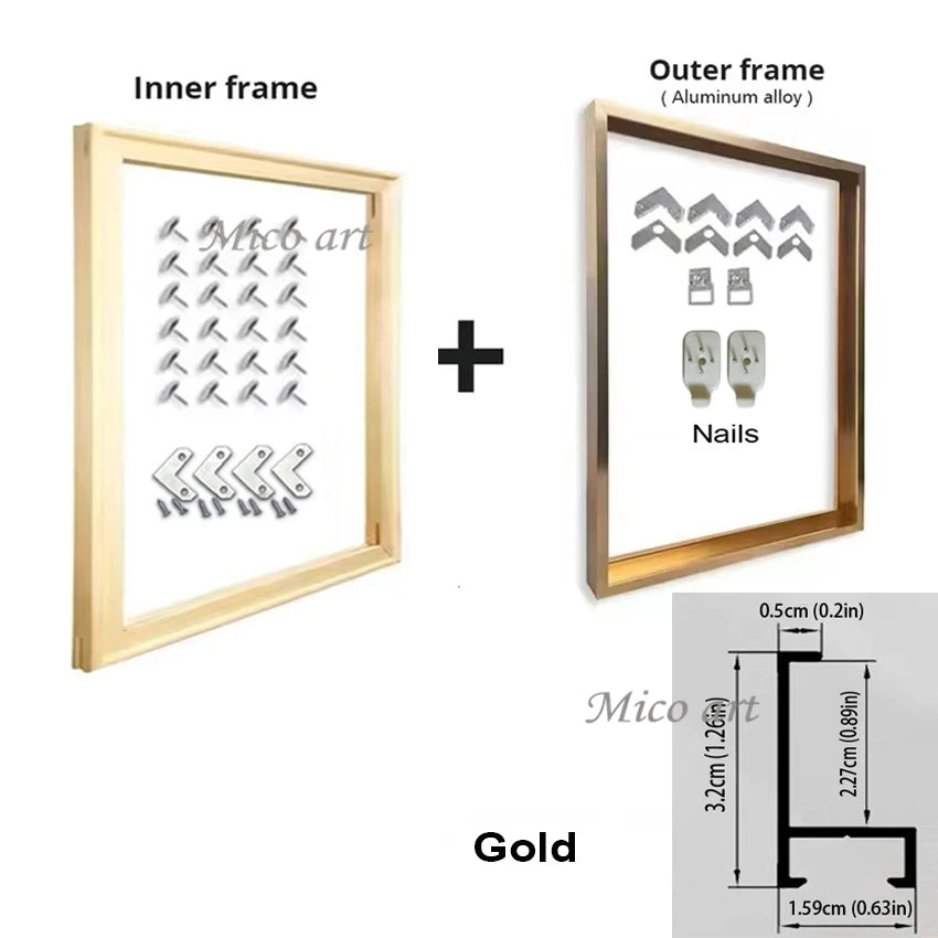 Canvas Floater Frame DIY Metal, 50x70 60x90 80x120cm Large Floating Frames, And Wooden Frame for Wall Picture Oil Painting
