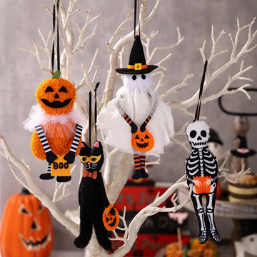 Halloween Hanging Pendant Pumpkin Black Cat Ghost Skull Horror Doll Ornament Outdoor Home Party Halloween Decoration