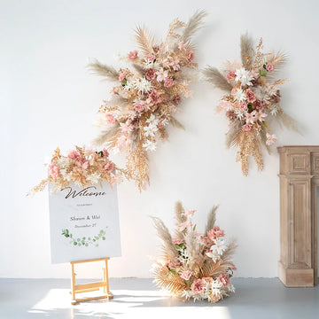 New Artificial Flower Natural Dried Pampas Grass Gold Leaves Wall Hanging Row Wedding Arch Floral Ball Backdrop Props Road Lead