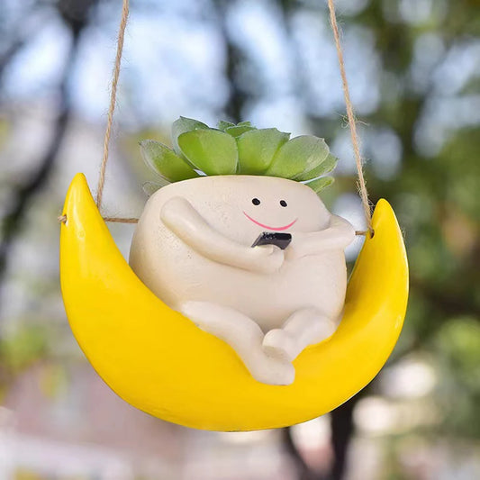 Swing Smile Face Planter Resin Smiling Face Flower Pot Creative Smile Face Flower Container for Indoor Outdoor Plant