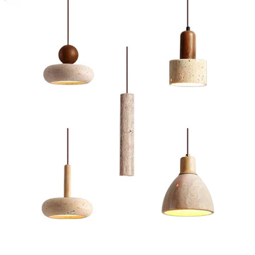 LUMA Cave Stone Pendant Light LED Yellow Travertine Hanging Lamp for Kitchen Island Restaurant Bedroom Livingroom Chandelier