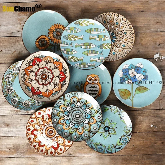 Creative Plate Dish Household Bone Dish Ceramic Breakfast Plate Retro 8.5 Inch Shallow Plate Home Kitchen Supplies
