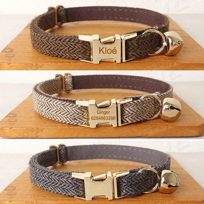 Personalized Dog Collar Brown Customized Pet Collars Free Engraving ID Name Tag Pet Accessory Thick Suit Fiber