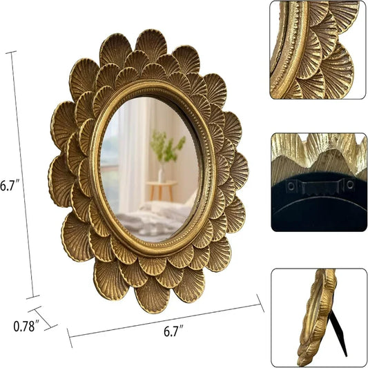 Vintage Vanity Makeup Desk Mirror，Antique Traditional roundness Table Mirror Vintage gold， for Dressing Table,Bedroom, Bathr