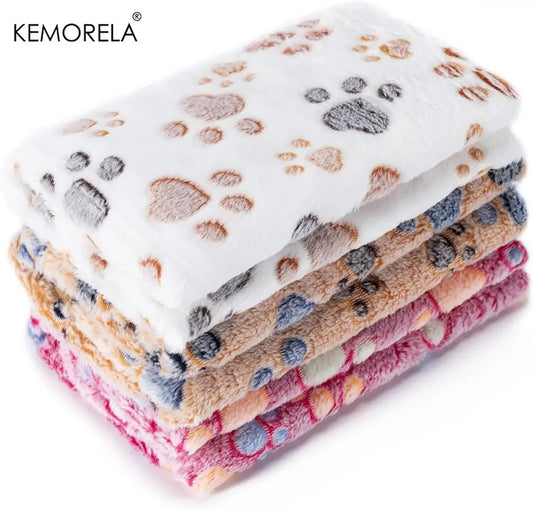 KEMORELA 3PCS Flannel Paw Print Soft Fluffy Quality Pet Blanket Cartoon Pet Mat Warm and Comfortable Blanket for Cats and Dogs