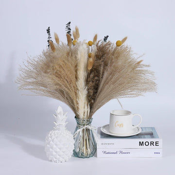 80Pcs Natural Dried Flower Fluffy Pampas Grass Bouquet Boho Home Vase Decor Bunny Rabbit Tail Luxury Wedding Party Decoration