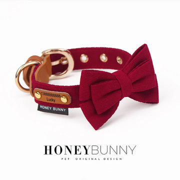 Dog Engraved Collar Genuine Leather Dog Leash Bowknot Small Medium Dogs Traction Rope Anti-lost Phone Tag Custom Pet Accessories