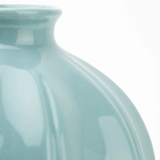 Ceramic Oval Vase Decorative Home Accent Ribbed Texture Timeless Blue Color Ideal Fresh Faux Flowers Indoor Display