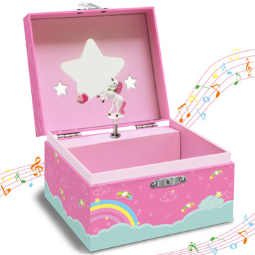 Magical Unicorn Jewelry Box, Spinning Unicorn with Jewelry Drawer, Small Rectangular, Square Jewelry Box