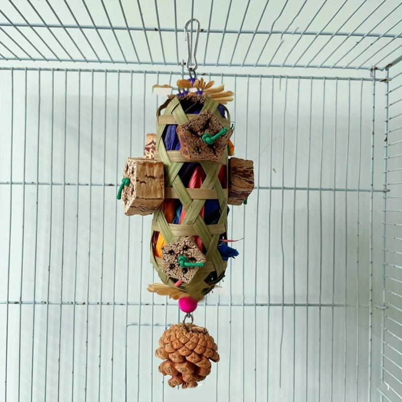 Pet Bird Chew Toy Natural Cornhusk Pinecone for Cockatiel Conure Cockatoos Teeth Grinding Toy for Cage Bird