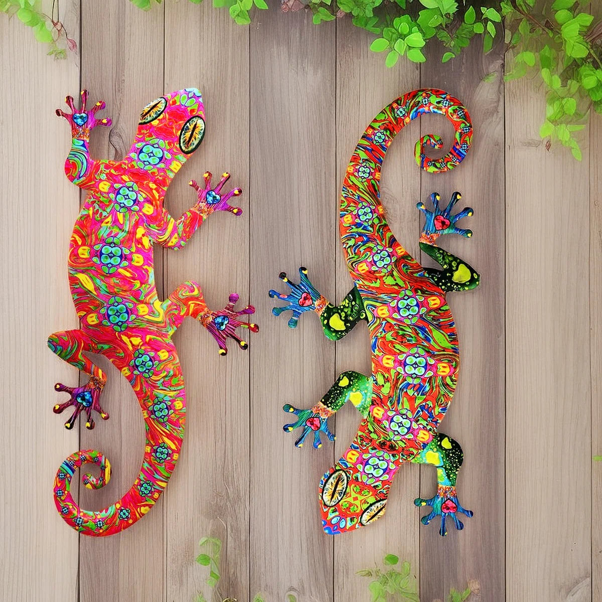 Metal Art Gecko Wall Decor Vibrant Iron Art Lizard Sculptures Gecko Hanging Ornament for Outdoor Home Office Yard Garden Wedding
