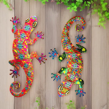 Metal Art Gecko Wall Decor Vibrant Iron Art Lizard Sculptures Gecko Hanging Ornament for Outdoor Home Office Yard Garden Wedding