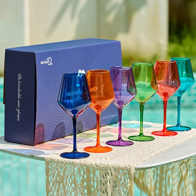 MICHLEY 2/4/6PCS Unbreakable Colorful Tritan Plastic Wine Glass Set Reusable Luxury For Party Outdoor Dishwasher Glassware