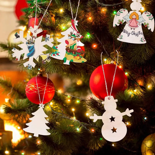 DIY Wooden Christmas Ball Decoration Painting Blank Wood Slices Ornament Xmas Tree Hanging Pendant Craft Home Decor Baubles Tag