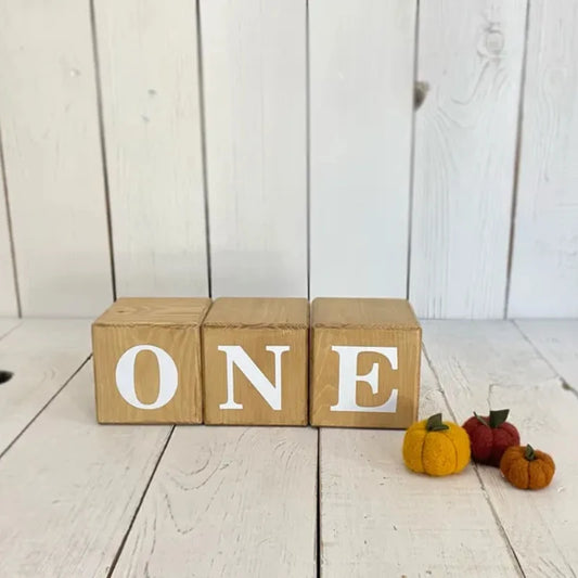 Wooden Blocks ONE Baby Photography Props 1st Birthday party Accessory Cube Nursery Decoration & Christmas Gift for Babies item