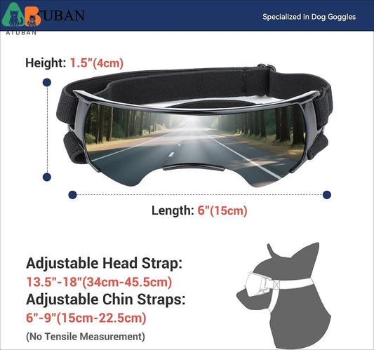 Dog Goggles Small Breeds, UV Protection Dog Glasses for Small Dogs, Puppy Sunglases Windproof Dustproof Driving Eye Protection