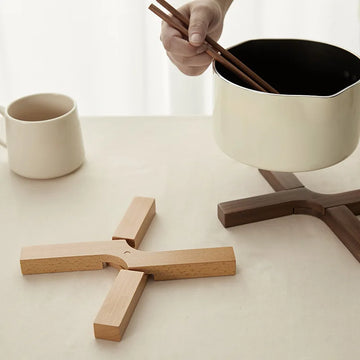 HEMU Minimal wood Creative pot mat X-type Beech Walnut detachable shrink wood placemat Easy to clean kitchen insulation mat