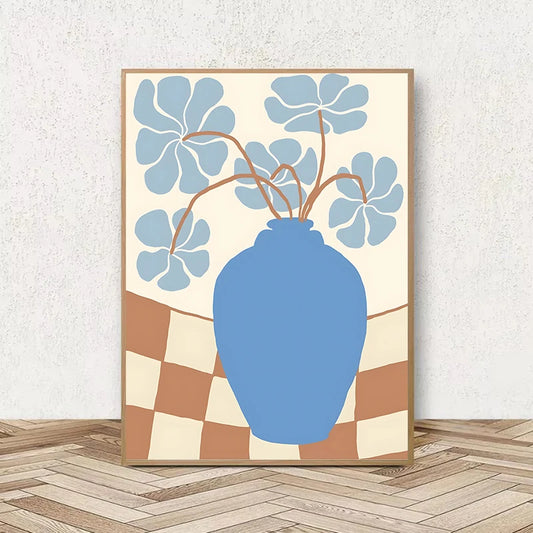 Vintage Botanical Poster Stripes Flower Vase Floral Still Life Illustration Canvas Painting Print Wall Art Picture Home Decor