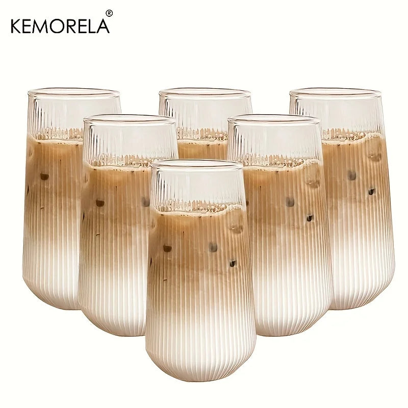 4/6PCS Heat-Resistant Rib Coffee Glass Water Cups Vertical Stripes Tea Mug for Drinking Milk Beer Wine Juice Tumblers Set Gift