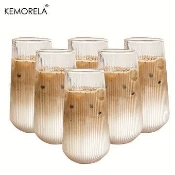 4/6PCS Heat-Resistant Rib Coffee Glass Water Cups Vertical Stripes Tea Mug for Drinking Milk Beer Wine Juice Tumblers Set Gift