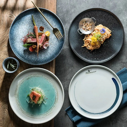 Underglaze Color Japanese Steak Plate Western Plate High-end Commercial Household Ceramic Vegetable Plate Fish