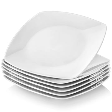MALACASA 6/12 Piece White Square Porcelain Dinner Plate Set Dessert Plate Salad Fruit Beef Flat Plate Set (23.5 * 23.5 * 2cm)