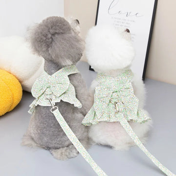 Dog Harness Vest Leash Set Floral Puppy Dress Clothes For Small Dogs Skirt Perro Adjustable Pets Clothing Chihuahua Bulldog