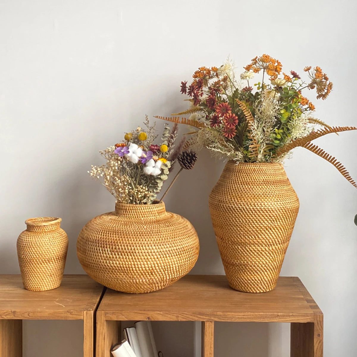 Large Rattan Flower Vase Living Room Dining Room Table Decoration Dry Flower Vase Arrangement Country Style Home Decoration Vase