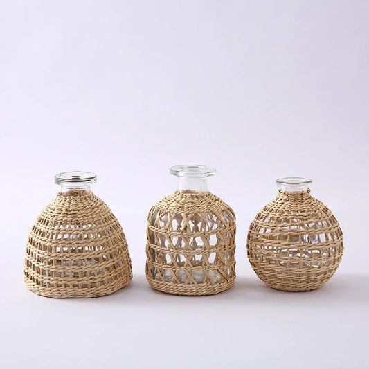 Glasses Rattan Vases,Flower Nordic Style Modern Decorative Vases, Desktop Decor Vase for Home Living Room Decor,Home Decoration