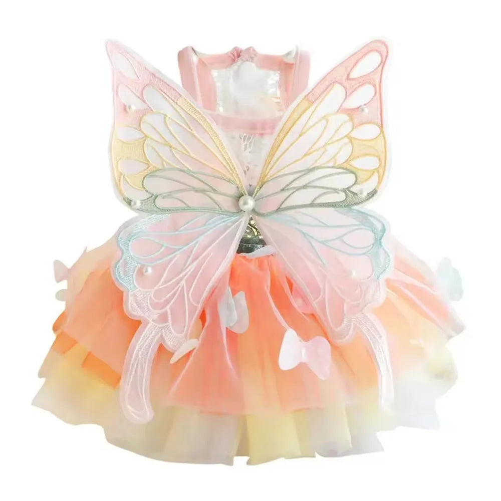 Butterfly Princess Dress Pet Cat Dog Clothes Sweet Clothing for Small Dogs Puppy Cute Soft Tulle Summer Pink Dress for Girl Pets