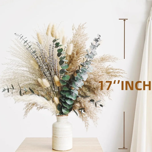 Green Pampas Grass Boho Bouquet – Exquisite Lavender and Eucalyptus Dried Flower Arrangements for Western Boho Decor – Rustic Fl