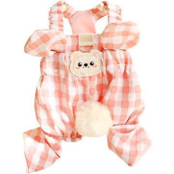Summer Thin Plaid Dog Jumpsuit Pet Harness Clothes - Adorable Suspender Style for Small Teddy Dogs with D-ring Leash Hole