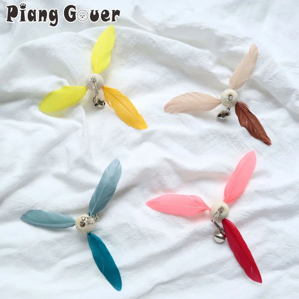 4pcs Colored Feather Rotating windmill Cat Teaser Stick Replacement Header Cat Pet Toy