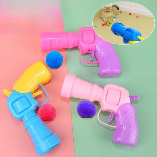 Cat Plush Ball Shooting Gun Relieving Depression Self Propelled Silent Balls Micro Elastic Static Sticking Bullet Dog Toys