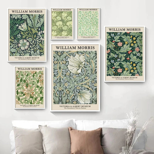 Abstract Scandinavian Wall Art William Morris Floral Botanical Leaves Oil Painting Posters Prints Home Bedroom Living Room Decor
