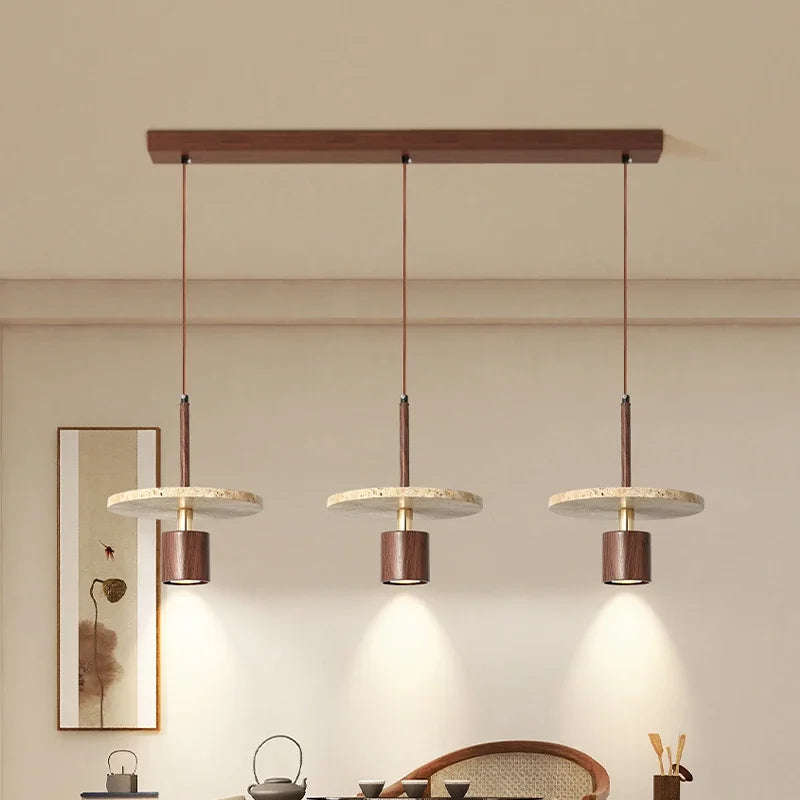 Wabi Sabi Travertine Pendant Light Kitchen Island Chandelier Natural Stone Marble Wood Dining Bedroom Bedside Aisle Hanging Lamp