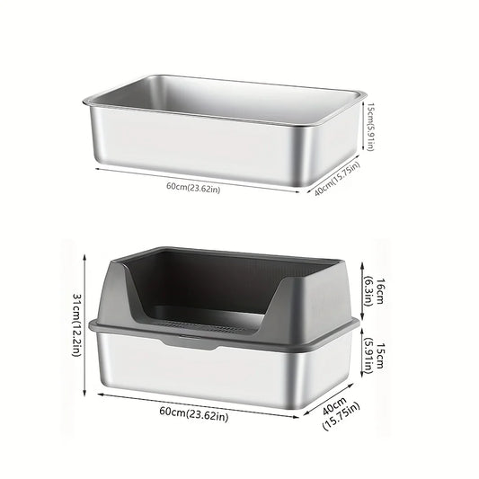 Large Size Stainless Steel Cat Litter Box High And Low Models with Dedicated Cat Scoop Suitable for Multi-Cat Household
