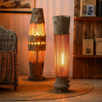 Wabi sabi Handmade wood Floor Lamp retro Hollow hemp rope lamp for Living Room Ambient Light Bedroom Boho Rustic Standing lamp