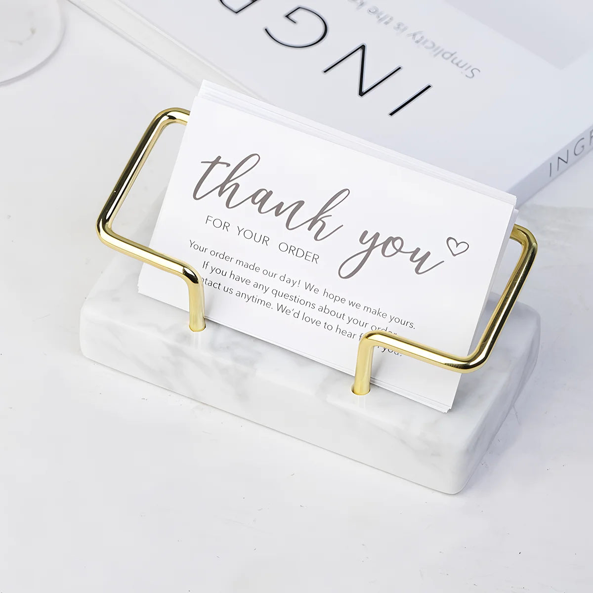 Creative marble business card holder, metal business card storage holder, high-end home and office vertical ornament