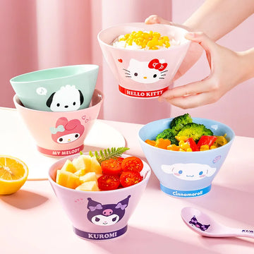 Kawaii Sanrio Hello Kitty Cinnamoroll Ceramic Bowl Creative Tableware Kuromi My Melody Rice Bowl Kitchen Supplies