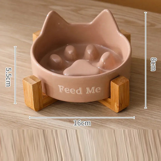 Creative Ceramic Anti-Choking Slow Eating Dog And Cat Bowl with Wooden Frame, Large Bore Dogs Food Bowls, Pet Supplies, 1Pc