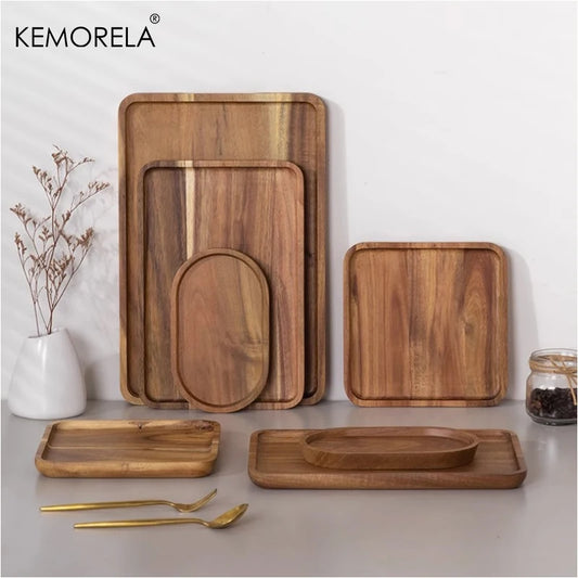KEMORELA 1PCS  Coffee Tray Food Tray Cup Trays Decorative Wood Tray Dessert Tray Gongfu Tea Tray Kitchen  Supplies Storage Set