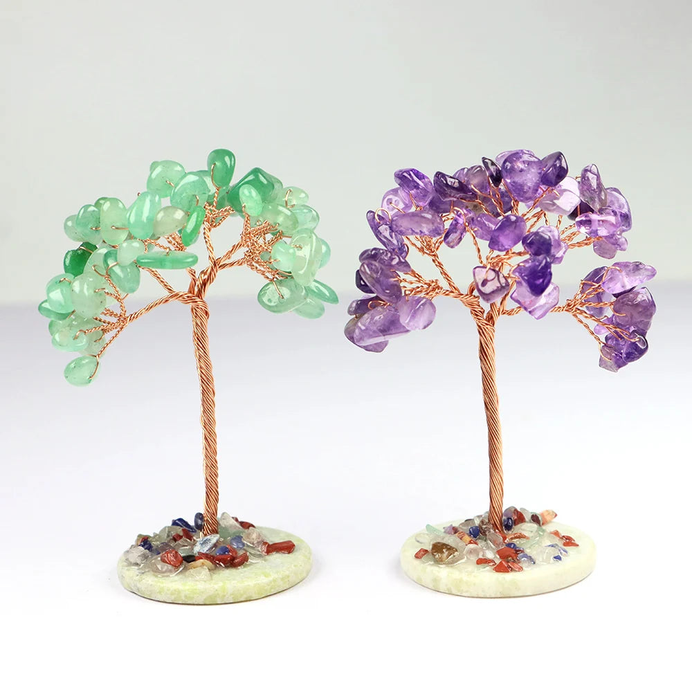 Amethyst Healing Crystals Tree Copper Wire Wrapped on Natural Stone Slice Base Home Desk Living Room Gemstone Decor Mini Sized