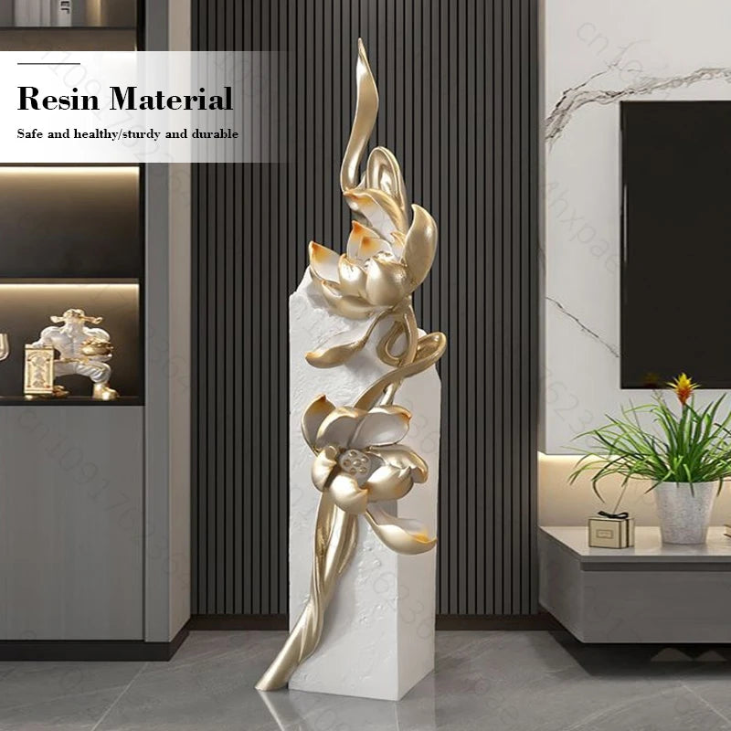 Modern Minimalist Lotus Home Décor Accent Art Statue Elegant Art Sculpture Floor Decoration for Living Room Lotus Flower Statue