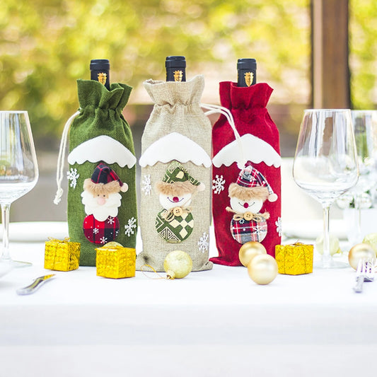 Christmas Wine Bottle Cover Merry Christmas Decoration For Home 2023 Christmas Ornaments Xmas Gift Navidad Happy New Year 2024