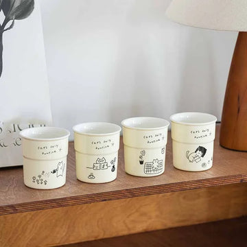 225ml Cat Pattern Coffee Mug Simple Kitten Life Illustration Water Cup Breakfast Milk Cup Home Office Afternoon Tea Cup Gift Mug